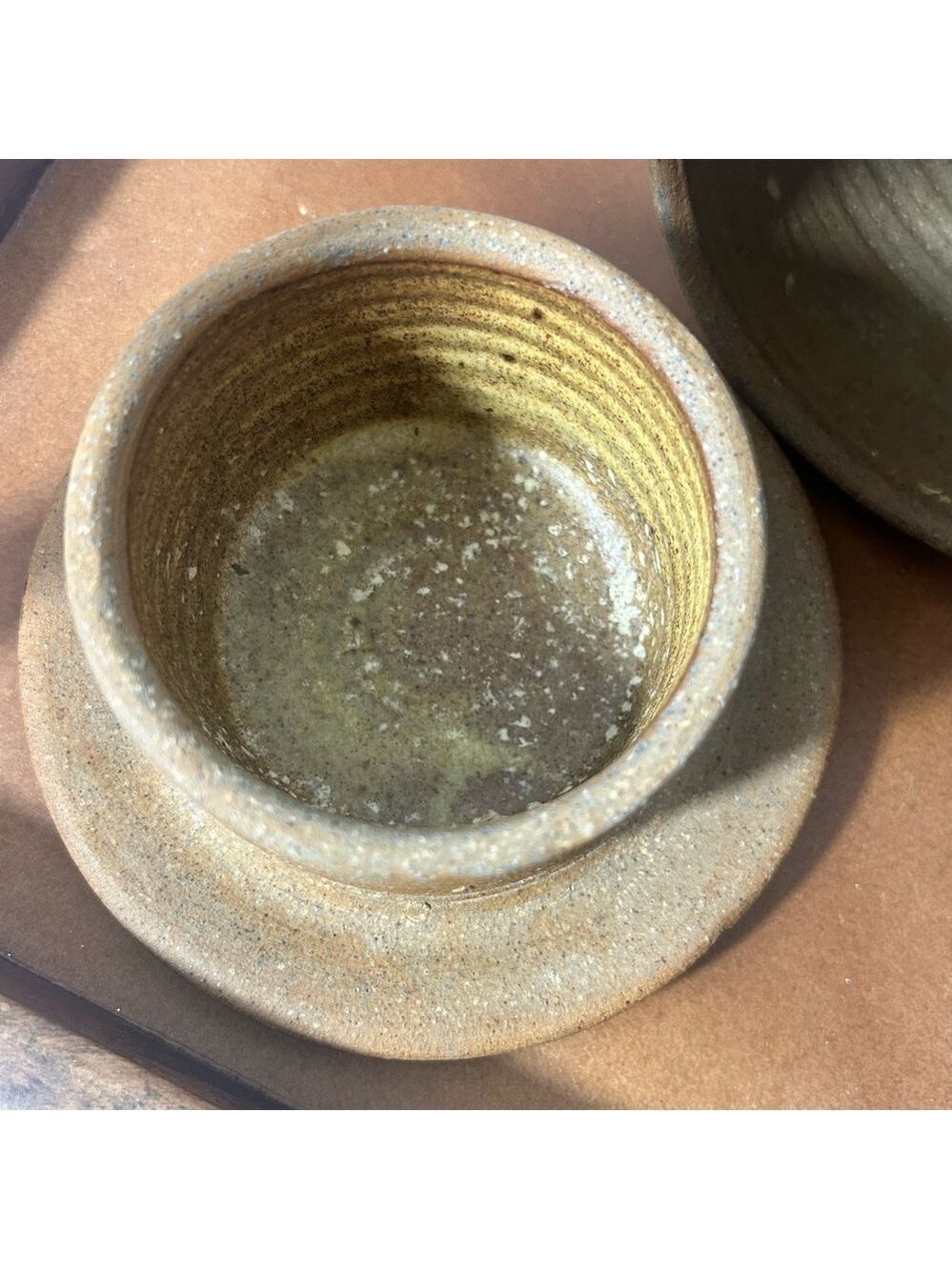 Studio Art Pottery Large Rustic Ceramic Butter Bell Saucer Signed by Artist - Picture 5 of 6